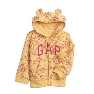 NEW Baby Gap Logo Print Zip Hoodie. Mini Yellow Floral. 6-12 Months.‎